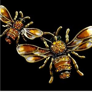 Enameled Rhinestone Bee Insect Brooch